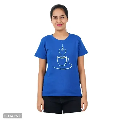 VINTAGE DREAM AND DEVICE OF LEAF Women's Cotton Regular Fit Half Sleeve Cup Printed Casual Tshirt (Blue, Size M) -Packof1