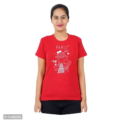 VINTAGE DREAM AND DEVICE OF LEAF Women's Cotton Regular Fit Half Sleeve Paris Gap Printed Casual Tshirt (Red, Size L) -Packof2-thumb0