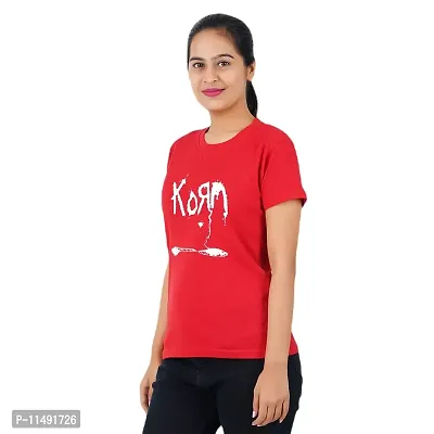 VINTAGE DREAM AND DEVICE OF LEAF Women's Cotton Regular Fit Half Sleeve Korm Printed Casual Tshirt (Red, Size XL)-thumb4