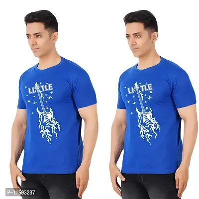 VINTAGE DREAM AND DEVICE OF LEAF Men's Cotton Regular Fit Half Sleeve Little Printed Casual Tshirt (Blue, Size 2XL) -Packof2