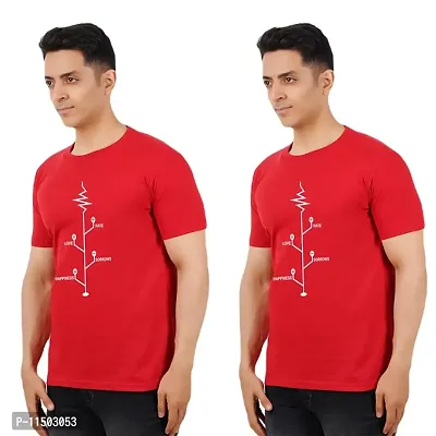 VINTAGE DREAM AND DEVICE OF LEAF Men's Cotton Regular Fit Half Sleeve Love Node Printed Casual Tshirt (Red, Size L) -Packof2