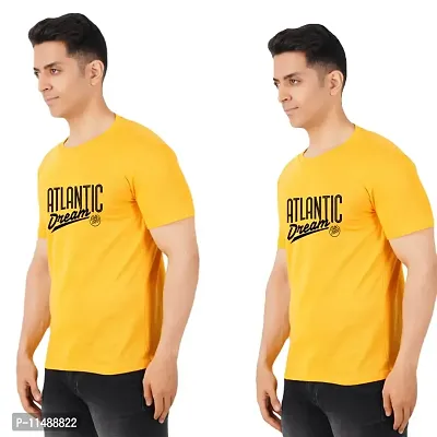 VINTAGE DREAM AND DEVICE OF LEAF Men's Cotton Regular Fit Half Sleeve Atlantic Dream Printed Casual Tshirt (Yellow, Size S) -Packof2