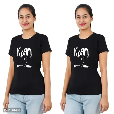 VINTAGE DREAM AND DEVICE OF LEAF Women's Cotton Regular Fit Half Sleeve Korm Printed Casual Tshirt (Black, Size XL) -Packof1