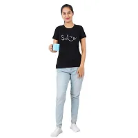 VINTAGE DREAM AND DEVICE OF LEAF Women's Cotton Regular Fit Half Sleeve Smile Printed Casual Tshirt (Black, Size L)-thumb2