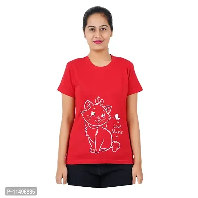 VINTAGE DREAM AND DEVICE OF LEAF Women's Cotton Regular Fit Half Sleeve Cat Printed Casual Tshirt (Red, Size L) -Packof2