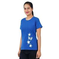 VINTAGE DREAM AND DEVICE OF LEAF Women's Cotton Regular Fit Half Sleeve Stars Printed Casual Tshirt (Blue, Size XL)-thumb3