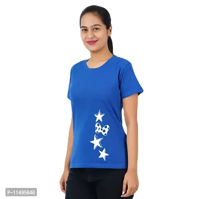 VINTAGE DREAM AND DEVICE OF LEAF Women's Cotton Regular Fit Half Sleeve Stars Printed Casual Tshirt (Blue, Size XL)-thumb4