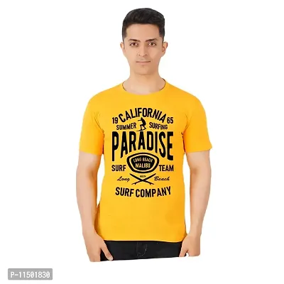 VINTAGE DREAM AND DEVICE OF LEAF Men's Cotton Regular Fit Half Sleeve Paradise Printed Casual Tshirt (Yellow, Size XL) -Packof1-thumb0