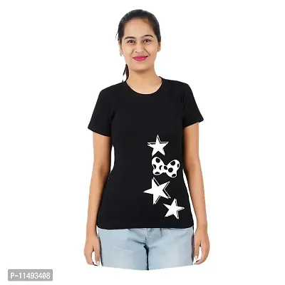 VINTAGE DREAM AND DEVICE OF LEAF Women's Cotton Regular Fit Half Sleeve Stars Printed Casual Tshirt (Black, Size XL) -Packof2-thumb0