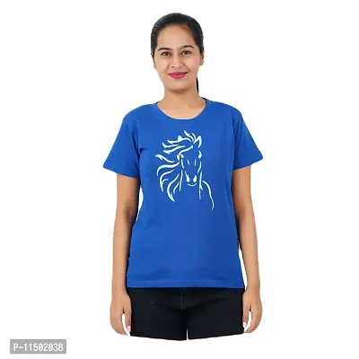 VINTAGE DREAM AND DEVICE OF LEAF Women's Cotton Regular Fit Half Sleeve Zebra Printed Casual Tshirt (Blue, Size M) -Packof1-thumb0