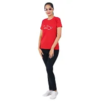 VINTAGE DREAM AND DEVICE OF LEAF Women's Cotton Regular Fit Half Sleeve Smile Printed Casual Tshirt (Red, Size 2XL)-thumb2