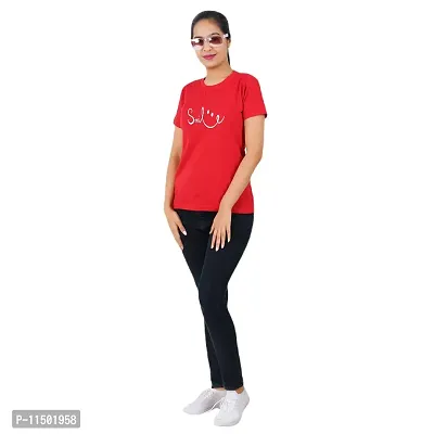 VINTAGE DREAM AND DEVICE OF LEAF Women's Cotton Regular Fit Half Sleeve Smile Printed Casual Tshirt (Red, Size 2XL)-thumb3