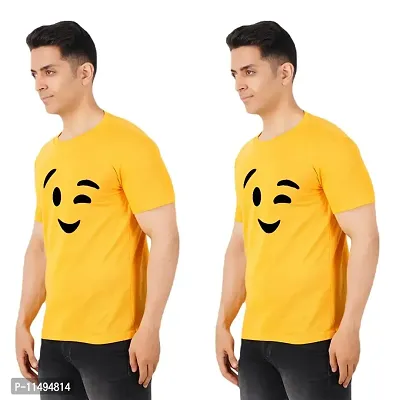 VINTAGE DREAM AND DEVICE OF LEAF Men's Cotton Regular Fit Half Sleeve Smile Printed Casual Tshirt (Yellow, Size L) -Packof1