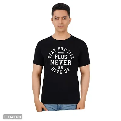 VINTAGE DREAM AND DEVICE OF LEAF Men's Cotton Regular Fit Half Sleeve 82 Never give Up Printed Casual Tshirt (Black, Size L)