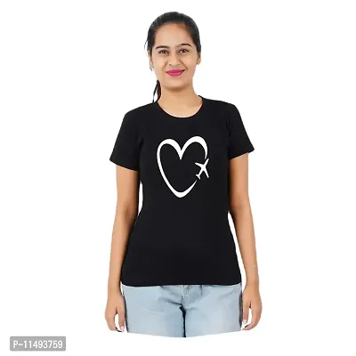 VINTAGE DREAM AND DEVICE OF LEAF Women's Cotton Regular Fit Half Sleeve Heart Printed Casual Tshirt (Black, Size M)