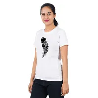 VINTAGE DREAM AND DEVICE OF LEAF Women's Cotton Regular Fit Half Sleeve Feather Printed Casual Tshirt (White, Size L)-thumb3