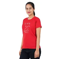 VINTAGE DREAM AND DEVICE OF LEAF Women's Cotton Regular Fit Half Sleeve Cat Printed Casual Tshirt (Red, Size 2XL)-thumb3