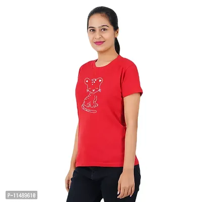 VINTAGE DREAM AND DEVICE OF LEAF Women's Cotton Regular Fit Half Sleeve Cat Printed Casual Tshirt (Red, Size 2XL)-thumb4