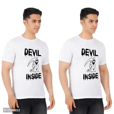 VINTAGE DREAM AND DEVICE OF LEAF Men's Cotton Regular Fit Half Sleeve Devil Inside Printed Casual Tshirt (White, Size S) -Packof2