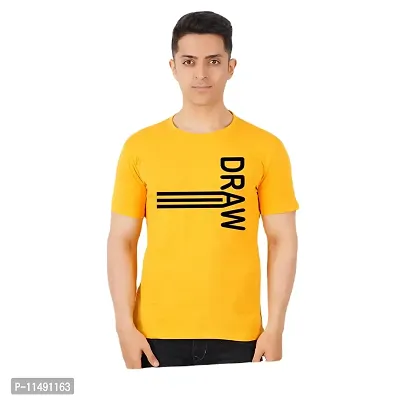 VINTAGE DREAM AND DEVICE OF LEAF Men's Cotton Regular Fit Half Sleeve Draw Printed Casual Tshirt (Yellow, Size S) -Packof2