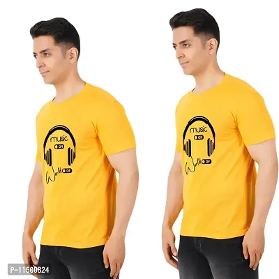 VINTAGE DREAM AND DEVICE OF LEAF Men's Cotton Regular Fit Half Sleeve Solid Music On Printed Casual Tshirt (Yellow, Size M) -Packof1-thumb0