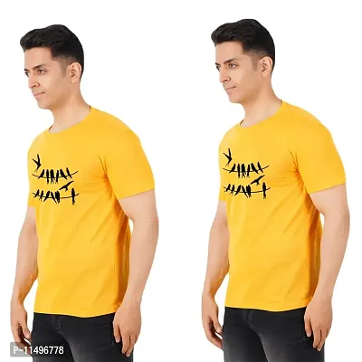 VINTAGE DREAM AND DEVICE OF LEAF Men's Cotton Regular Fit Half Sleeve Birds Printed Casual Tshirt (Yellow, Size XL) -Packof1-thumb0