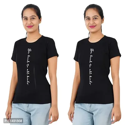 VINTAGE DREAM AND DEVICE OF LEAF Women's Cotton Regular Fit Half Sleeve Bekind to All Printed Casual Tshirt (Black, Size XL) -Packof2