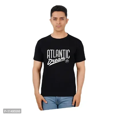 VINTAGE DREAM AND DEVICE OF LEAF Men's Cotton Regular Fit Half Sleeve Atlantic Dream Printed Casual Tshirt (Black, Size S)