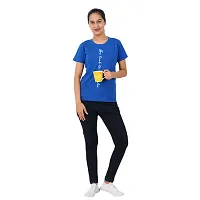 VINTAGE DREAM AND DEVICE OF LEAF Women's Cotton Regular Fit Half Sleeve Bekind to All Printed Casual Tshirt (Blue, Size L)-thumb2