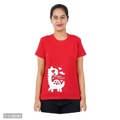 VINTAGE DREAM AND DEVICE OF LEAF Women's Cotton Regular Fit Half Sleeve Snuggle Saurus Printed Casual Tshirt (Red, Size 2XL) -Packof1-thumb0