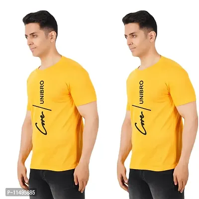 VINTAGE DREAM AND DEVICE OF LEAF Men's Cotton Regular Fit Half Sleeve Univro Printed Casual Tshirt (Yellow, Size 2XL) -Packof2