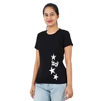 VINTAGE DREAM AND DEVICE OF LEAF Women's Cotton Regular Fit Half Sleeve Stars Printed Casual Tshirt (Black, Size 2XL)-thumb3