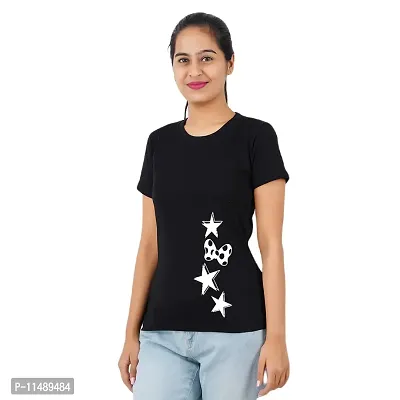 VINTAGE DREAM AND DEVICE OF LEAF Women's Cotton Regular Fit Half Sleeve Stars Printed Casual Tshirt (Black, Size 2XL)-thumb4