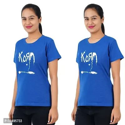 VINTAGE DREAM AND DEVICE OF LEAF Women's Cotton Regular Fit Half Sleeve Korm Printed Casual Tshirt (Blue, Size S) -Packof2-thumb0