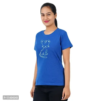 VINTAGE DREAM AND DEVICE OF LEAF Women's Cotton Regular Fit Half Sleeve Cat Printed Casual Tshirt (Blue, Size XL)-thumb4