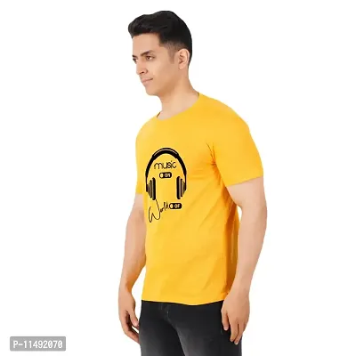 VINTAGE DREAM AND DEVICE OF LEAF Men's Cotton Regular Fit Half Sleeve Solid Music On Printed Casual Tshirt (Yellow, Size S)-thumb4