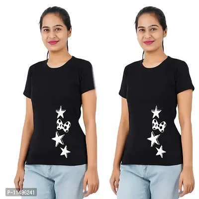 VINTAGE DREAM AND DEVICE OF LEAF Women's Cotton Regular Fit Half Sleeve Stars Printed Casual Tshirt (Black, Size M) -Packof1