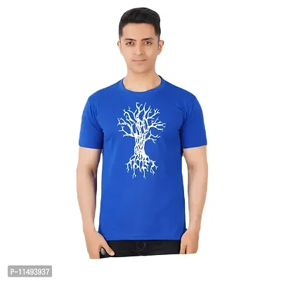 VINTAGE DREAM AND DEVICE OF LEAF Men's Cotton Regular Fit Half Sleeve Tree Printed Casual Tshirt (Blue, Size M)-thumb0