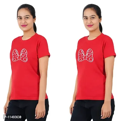 VINTAGE DREAM AND DEVICE OF LEAF Women's Cotton Regular Fit Half Sleeve Butterfly Printed Casual Tshirt (Red, Size S) -Packof2-thumb0