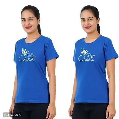 VINTAGE DREAM AND DEVICE OF LEAF Women's Cotton Regular Fit Half Sleeve Selfie Queen Printed Casual Tshirt (Blue, Size L) -Packof2-thumb0