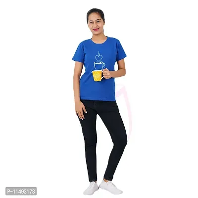 VINTAGE DREAM AND DEVICE OF LEAF Women's Cotton Regular Fit Half Sleeve Cup Printed Casual Tshirt (Blue, Size M)-thumb3