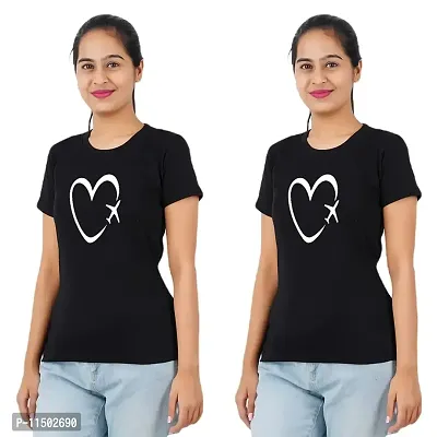 VINTAGE DREAM AND DEVICE OF LEAF Women's Cotton Regular Fit Half Sleeve Heart Printed Casual Tshirt (Black, Size L) -Packof1-thumb0