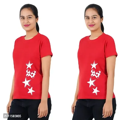 VINTAGE DREAM AND DEVICE OF LEAF Women's Cotton Regular Fit Half Sleeve Stars Printed Casual Tshirt (Red, Size S) -Packof1