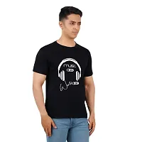 VINTAGE DREAM AND DEVICE OF LEAF Men's Cotton Regular Fit Half Sleeve Solid Music On Printed Casual Tshirt (Black, Size L)-thumb3