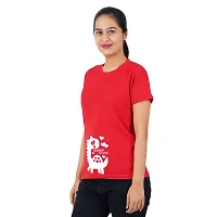 VINTAGE DREAM AND DEVICE OF LEAF Women's Cotton Regular Fit Half Sleeve Snuggle Saurus Printed Casual Tshirt (Red, Size L)-thumb3