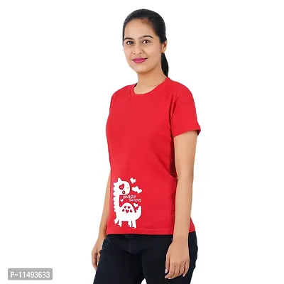 VINTAGE DREAM AND DEVICE OF LEAF Women's Cotton Regular Fit Half Sleeve Snuggle Saurus Printed Casual Tshirt (Red, Size L)-thumb4