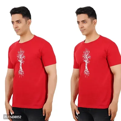 VINTAGE DREAM AND DEVICE OF LEAF Men's Cotton Regular Fit Half Sleeve Tree Printed Casual Tshirt (Red, Size M) -Packof2