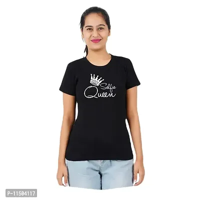 VINTAGE DREAM AND DEVICE OF LEAF Women's Cotton Regular Fit Half Sleeve Selfie Queen Printed Casual Tshirt (Black, Size XL) -Packof1