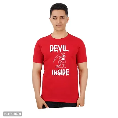 VINTAGE DREAM AND DEVICE OF LEAF Men's Cotton Regular Fit Half Sleeve Devil Inside Printed Casual Tshirt (Red, Size 2XL) -Packof2-thumb0