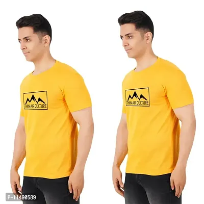 VINTAGE DREAM AND DEVICE OF LEAF Men's Cotton Regular Fit Half Sleeve Printed Casual Tshirt (Yellow, Size M) -Packof1-thumb0